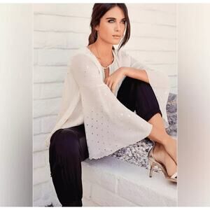 Johnny Was Bianca V-Neck Metallic Silk Blouse XS Bell Sleeve Fairycore Boho Chic